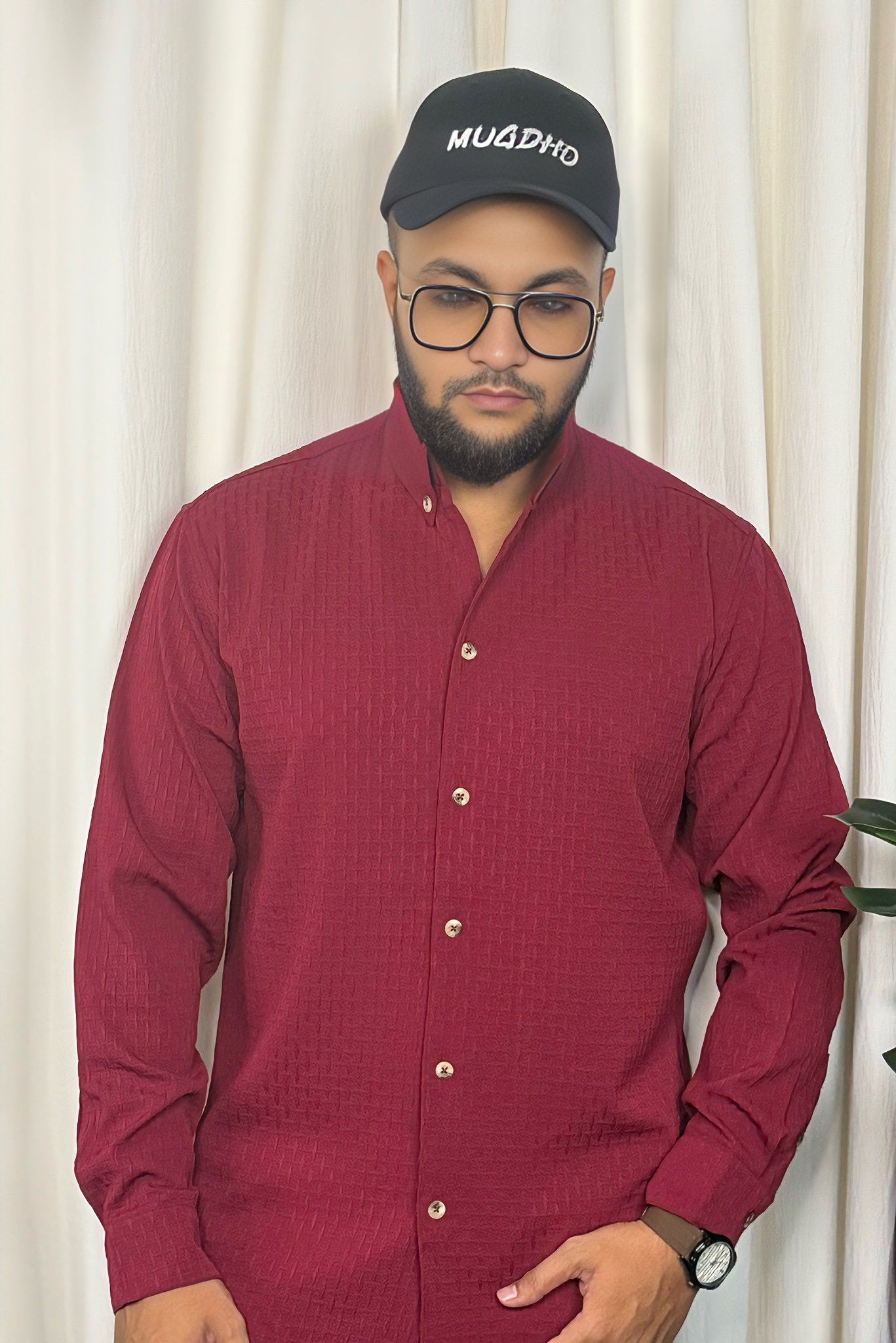 Malaysian V Collar Box Design Maroon - Image 3