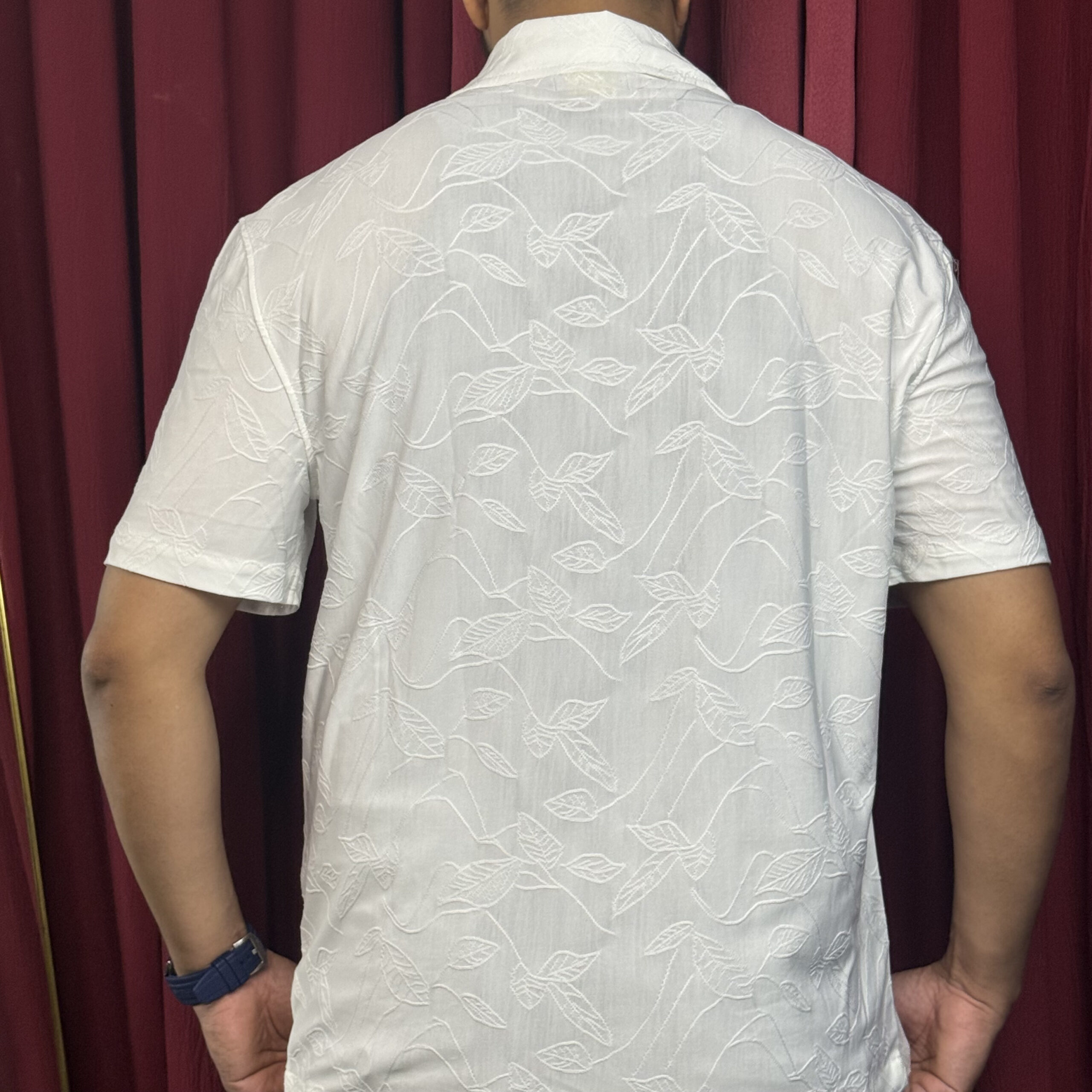 Royal Cubon Collar Knit Leaf Design Half Sleeve For Men Cream - Image 3