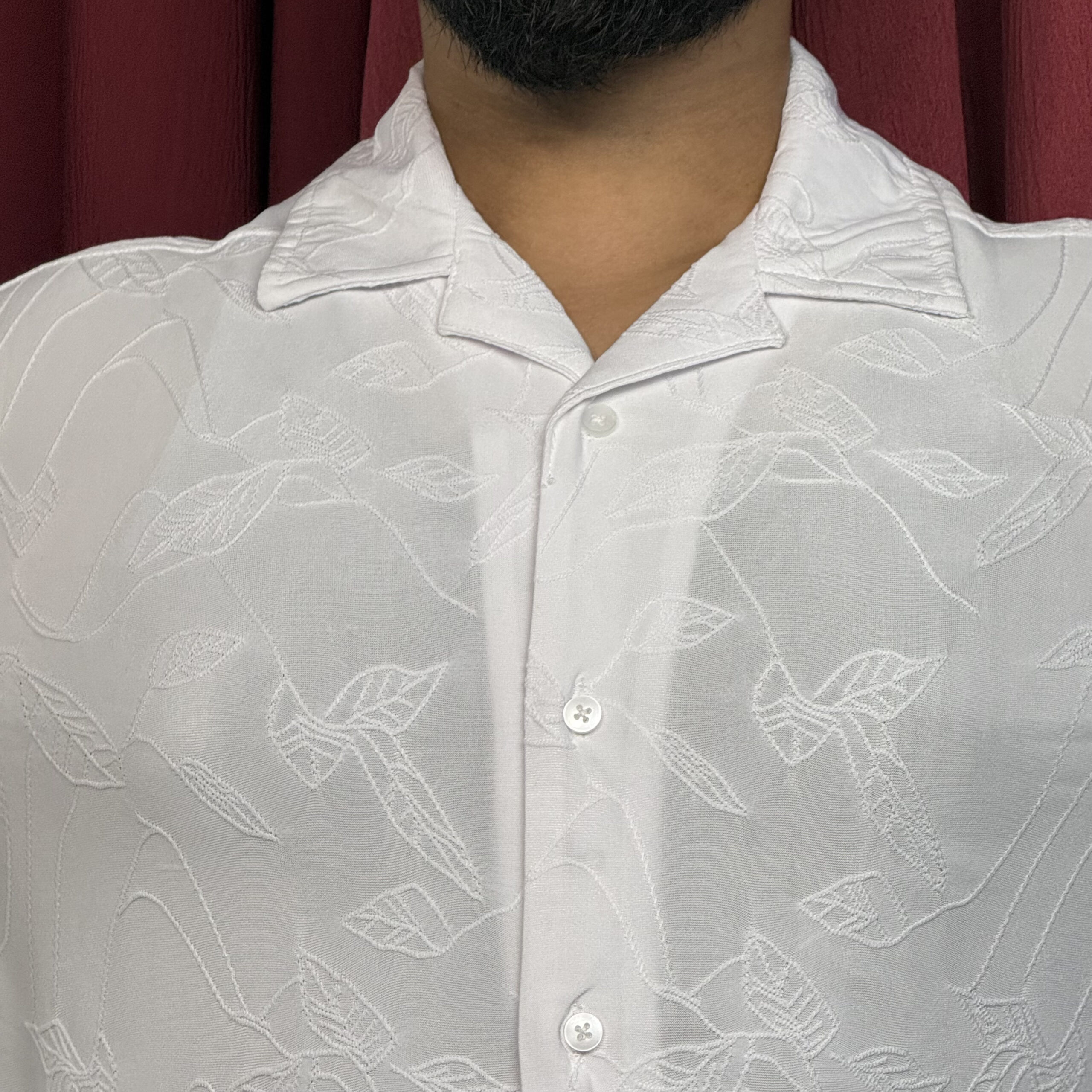 Royal Cubon Collar Knit Leaf Design Half Sleeve For Men White - Image 3