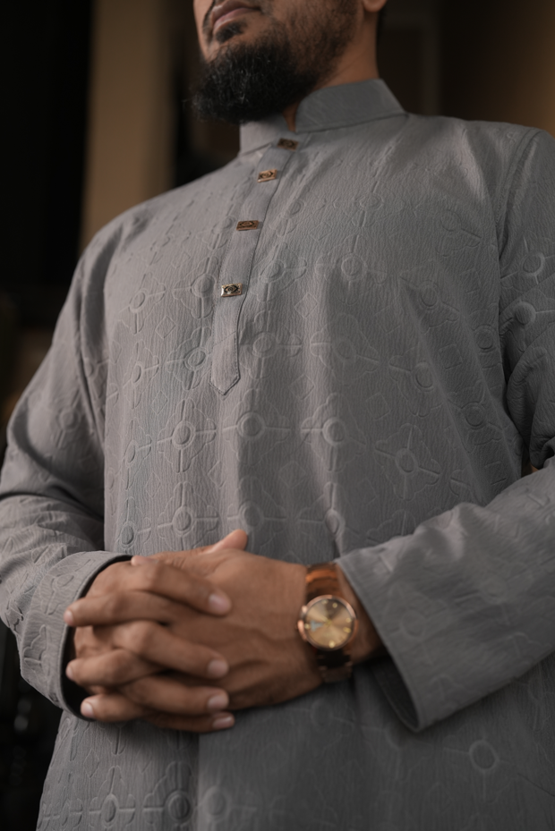 Luxury Katan Panjabi – Eid-ul-Fitr Collection Gray - Image 2