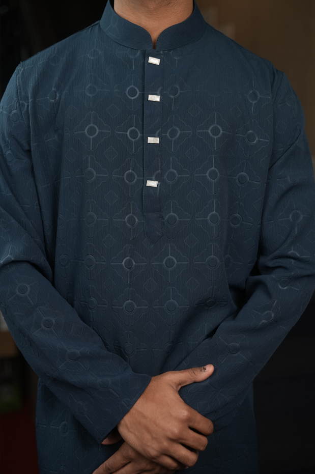 Luxury Katan Panjabi – Eid-ul-Fitr Collection Teal Blue - Image 2