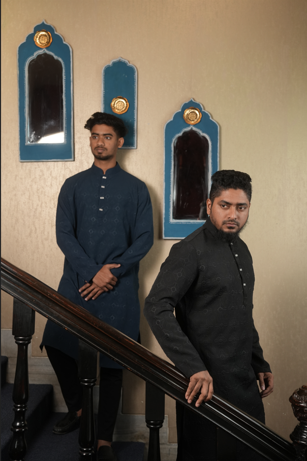 Luxury Katan Panjabi – Eid-ul-Fitr Collection Teal Blue - Image 3