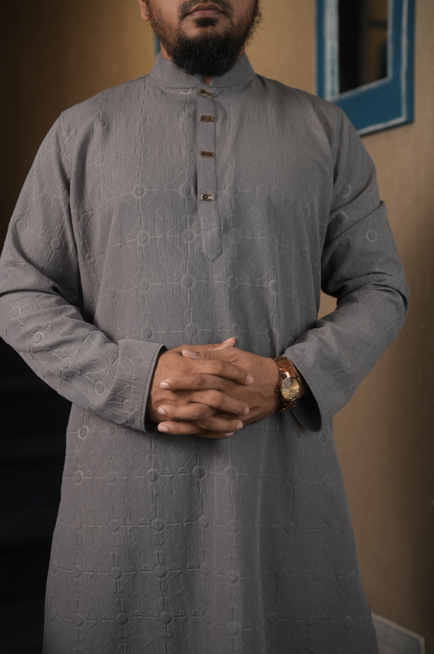 Luxury Katan Panjabi – Eid-ul-Fitr Collection Gray - Image 3